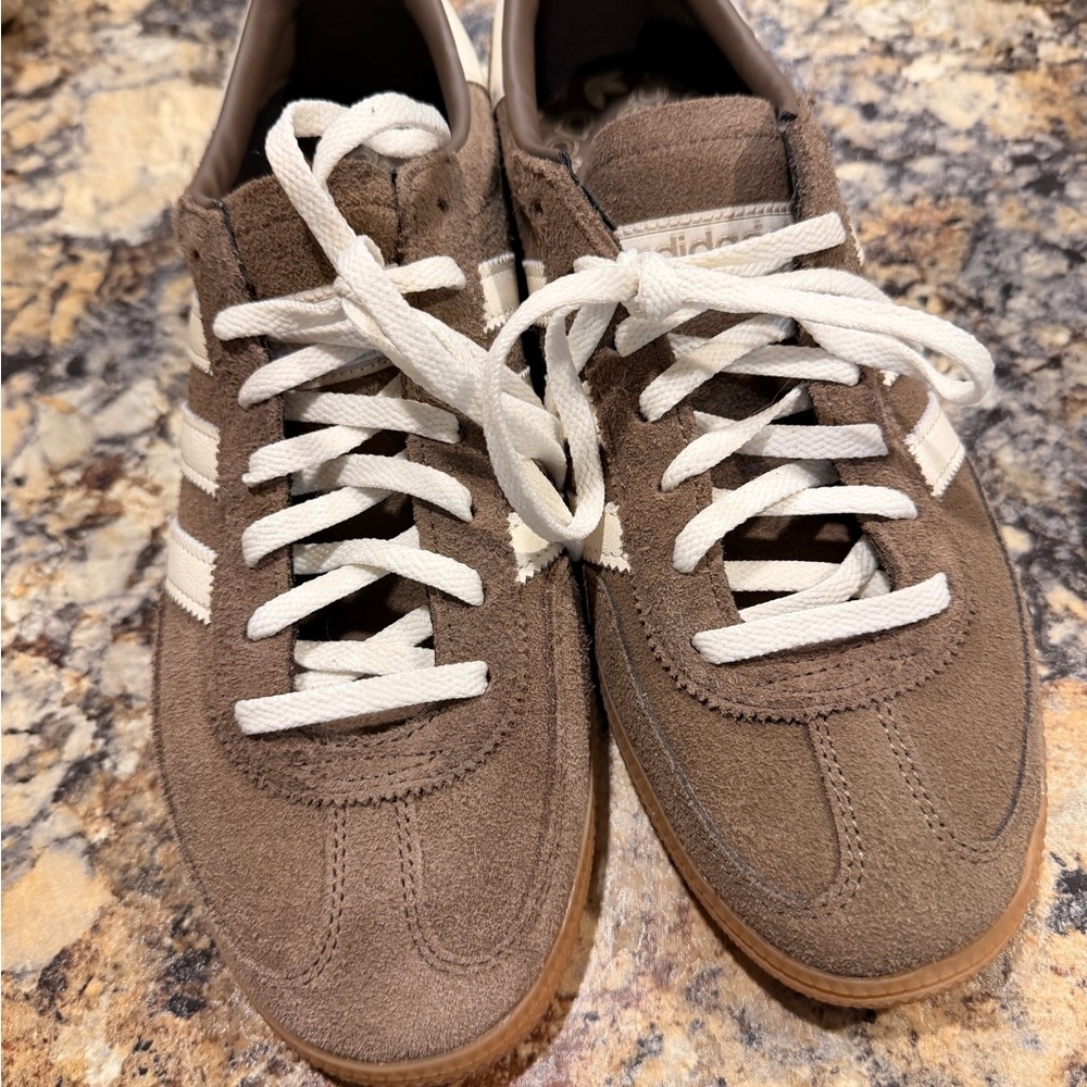 adidas Spezial Chocolate Brown Suede Sneakers with Off-White Stripes - Picture 6 of 6